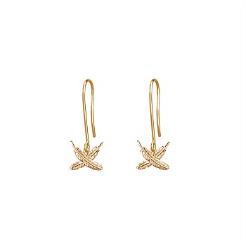 Petite Feather Kisses Hook Earrings Gold Plate