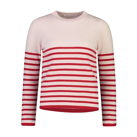 Fleur Striped Crew - Powder Pink/Red
