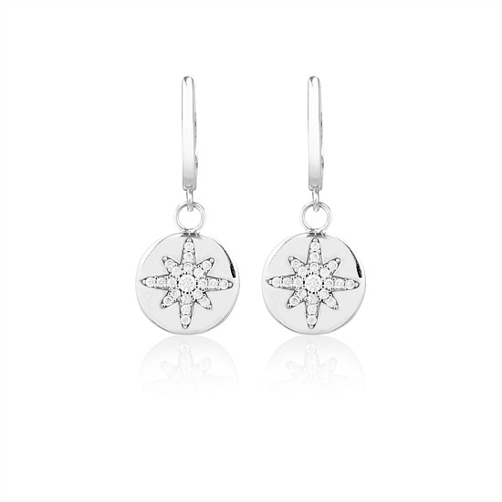 Starburst Button Huggie Sterling Silver