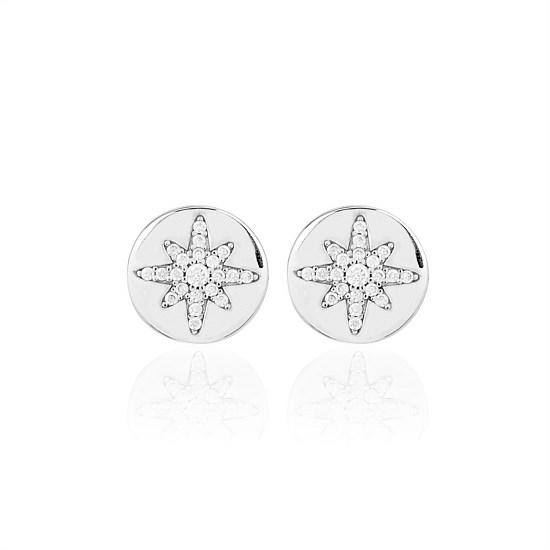 Starburst Button Stud Sterling Silver