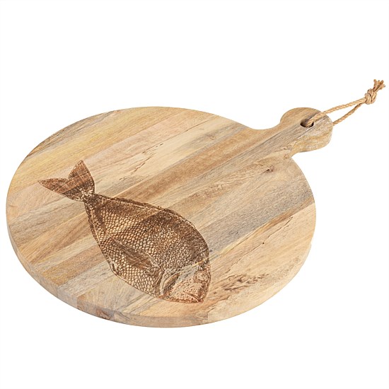 Mango Wood Round Board with Fish