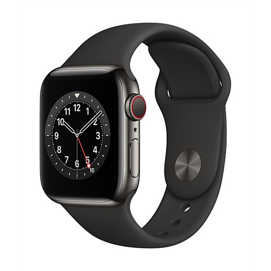 Watch Series 6 GPS + Cellular, 40mm Graphite Stainless Steel Case with Black Sport Band - Regular