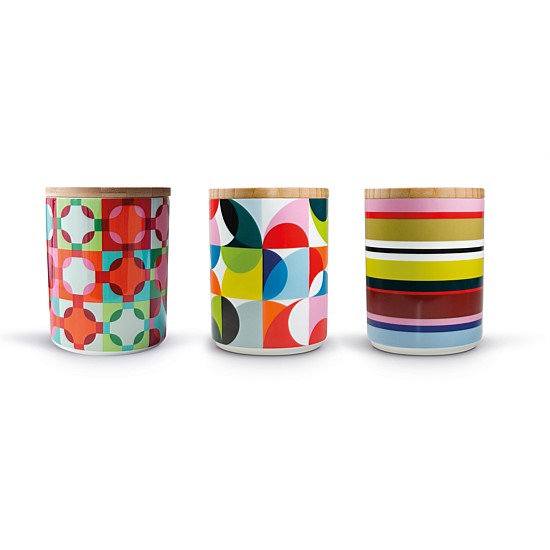 Porcelain Cannisters with Bamboo Lid set of 3 Small