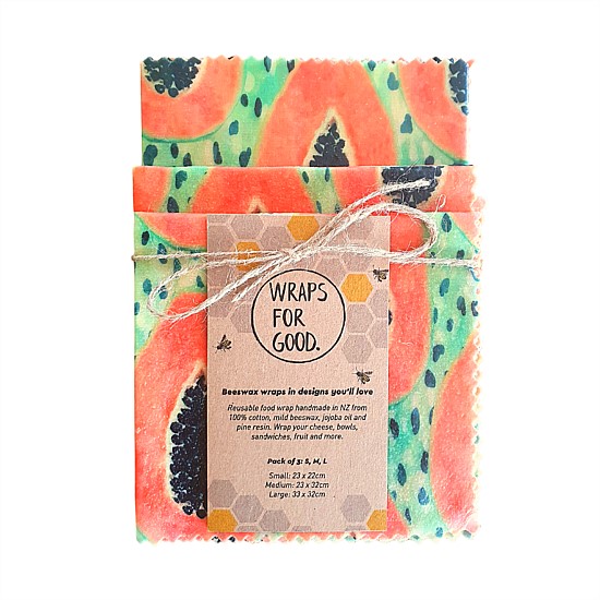 Beeswax Reusable Food Wraps 3 Pack - Papaya