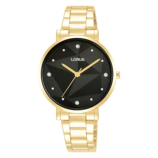 Ladies Gold Black Geo Dial Dress Watch