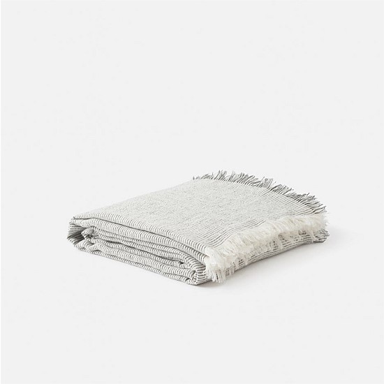 Pinstripe Linen Bedspread Natural/Carbon Q