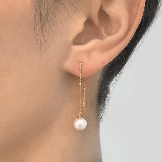 7.5-8mm White Japanese Akoya Pearl Thread Earrings
