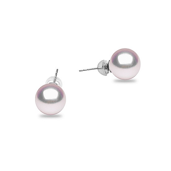 AAA White Japanese Akoya Pearl Stud Earrings with 18ct Yellow/White Gold