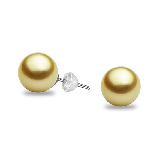 18ct Yellow/White Gold Golden South Sea Pearl Stud Earrings