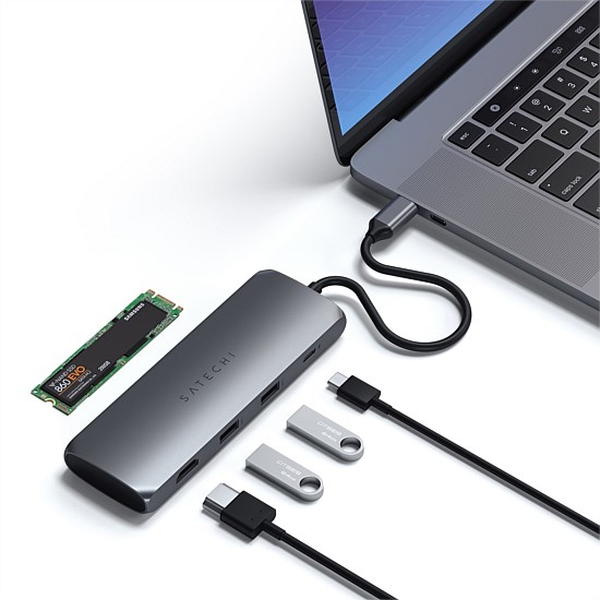 USB-C Hybrid Multiport Adapter with SSD Enclosure (Space Grey)