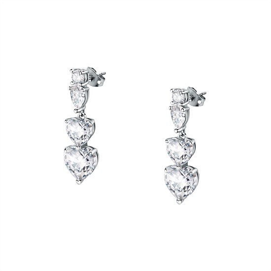 Diamond Heart White Tri-stone Earrings