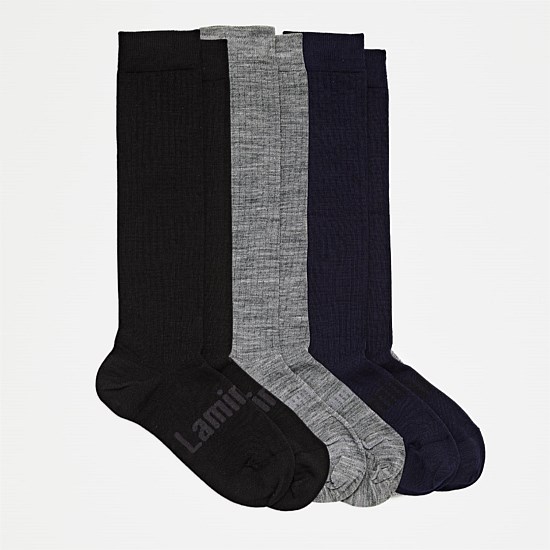 Merino Wool Plain Knee High Socks | Woman + Man | 3 Pack