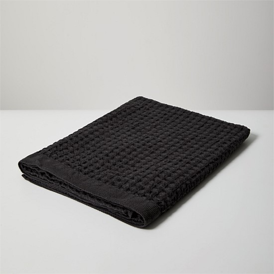 Linen Waffle Japanese Bath Towels - Black