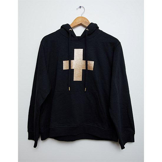 Hoodie Black With Gold Glitter Cross