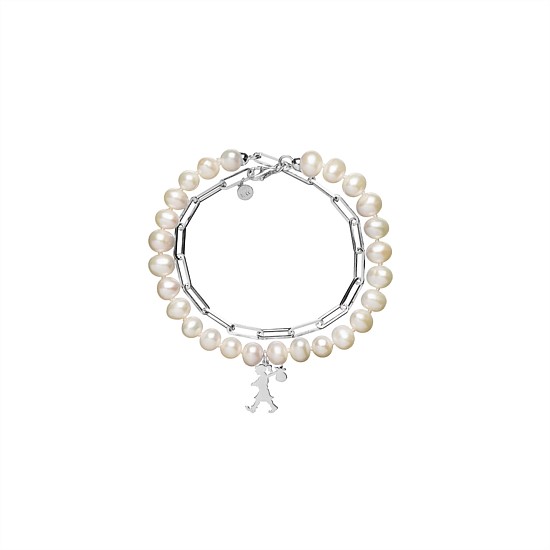 Girl with all the Pearls and Chain Bracelet
