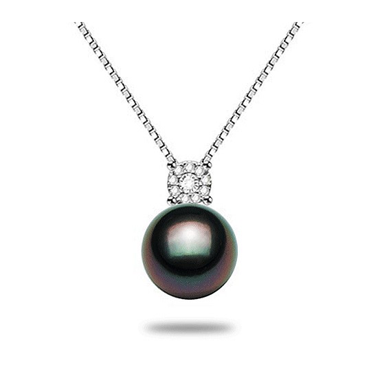 12-13mm Black Tahitian Pearl Pave Ball Pendant