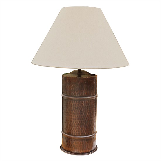 Handmade Brass Cylinder Lamp with two bands in antique Copper Finish with Lampshade