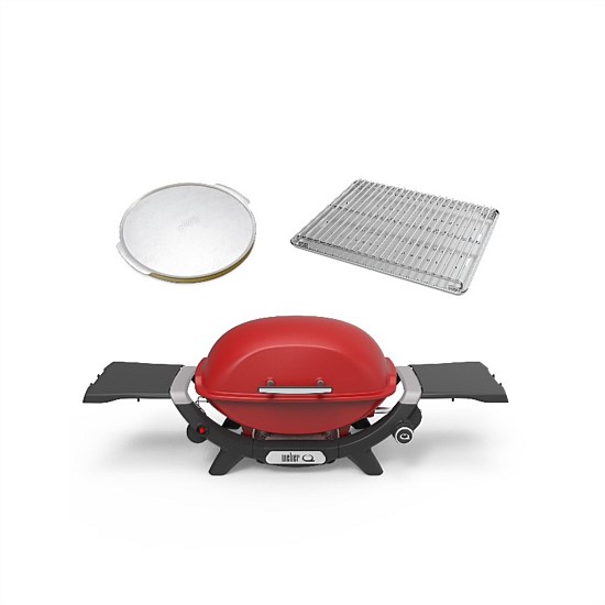 Weber Bundle Q2000N Red With Pizza Stone & Roasting Trivet