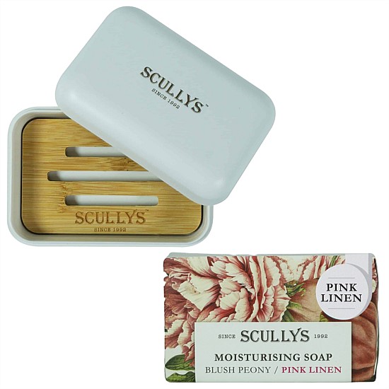 Pink Linen Soap & Dish Set