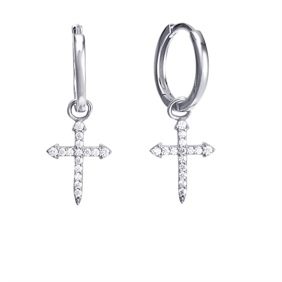 Cross Hoop Earrings - Silver