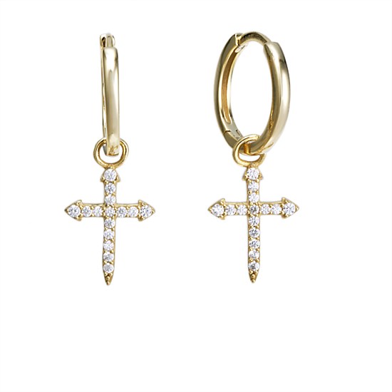 Cross Hoop Earrings - Gold
