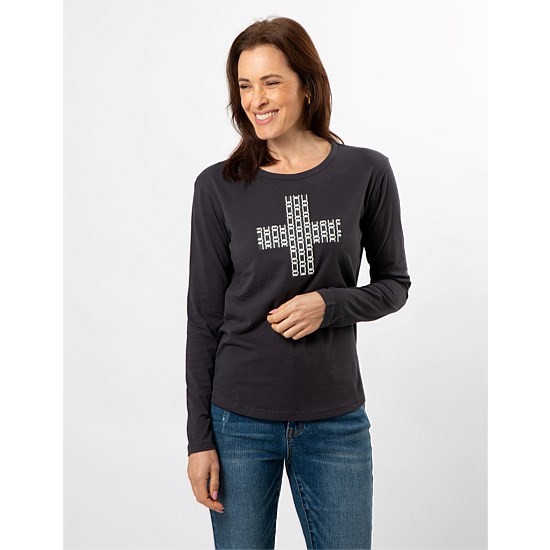 L/S Tee Charcoal Chain Cross