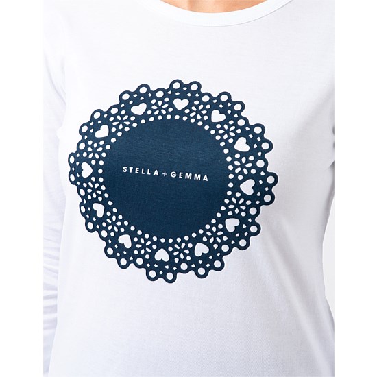 LS Tee White with Navy Doily