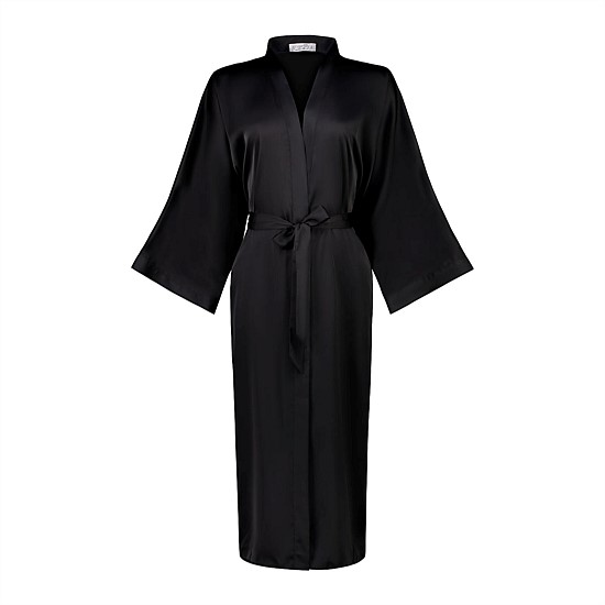 Bethany black silky satin robe