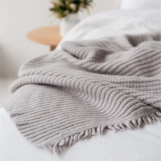 Ribbed Wool Throw Blanket