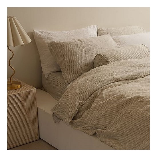 100% French Flax Linen Duvet Cover Set - Charcoal Pinstripe
