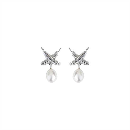 Feather Kisses Pearl Studs Silver