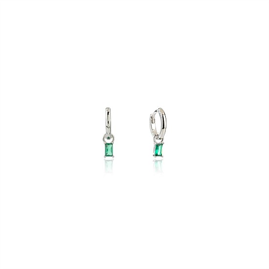 Baby Baguette Earrings - Silver/Green