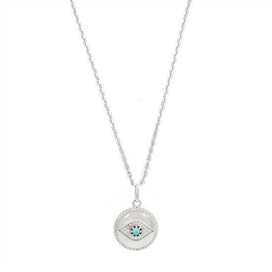 Blue Created Opal Evil Eye Medallion Silver
