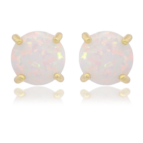 Opal Glow White Created Opal Stud Earrings Gold