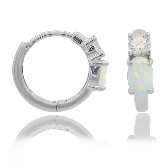 Opal Glow White Created Opal Hoop Earrings Silver