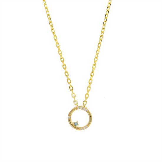 Opal Glow Blue Created Opal Circle Pendant Gold