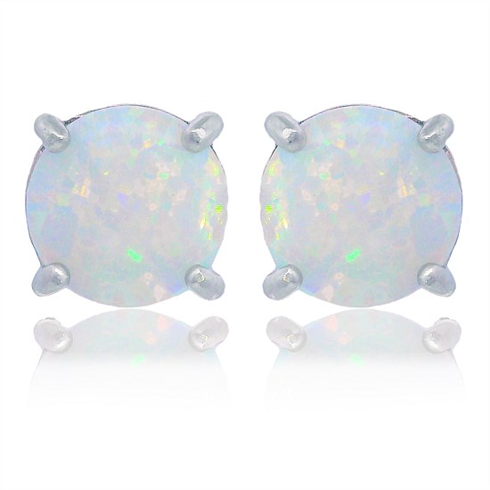Opal Glow White Created Opal Stud Earrings Silver