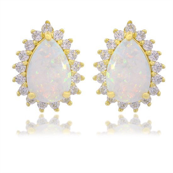 Rozelle White Created Opal Earrings Gold
