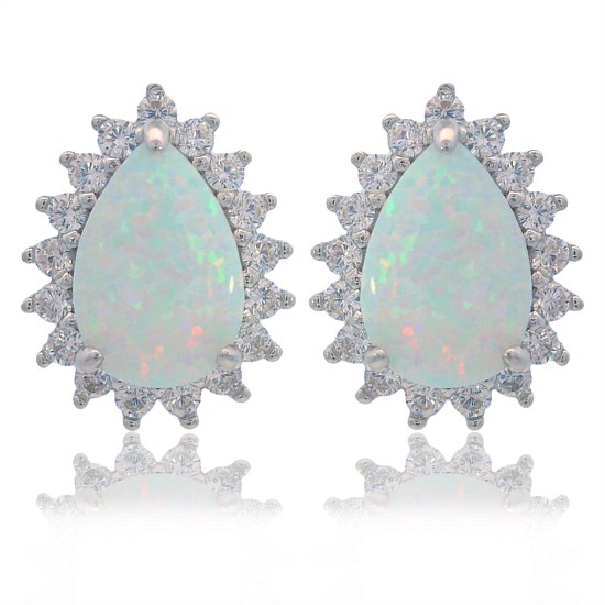 Rozelle White Created Opal Earrings Silver
