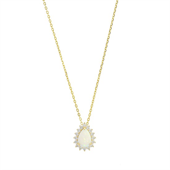 Rozelle White Created Opal Pendant Gold
