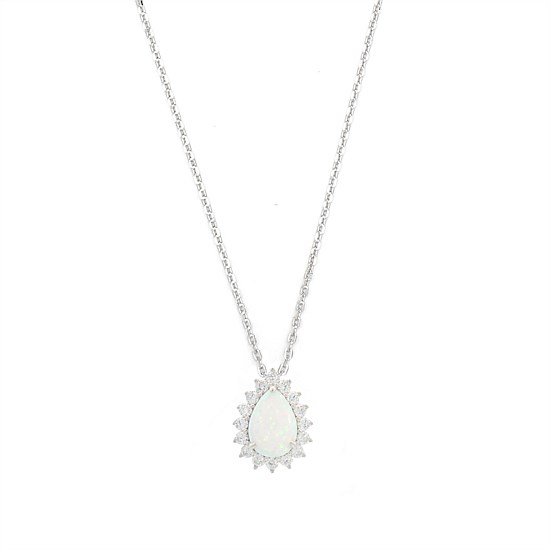Rozelle White Created Opal Pendant Silver