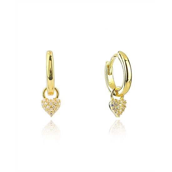 Sparkly Heart Mini Drop Hoops - Gold