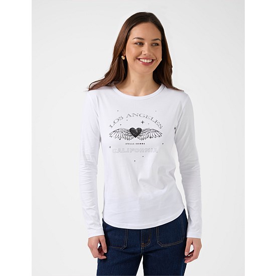Long Sleeve Tee White Grunge Heart