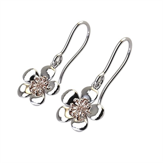 Manuka Flower Hook Earrings w. Rose Gold Plated Center