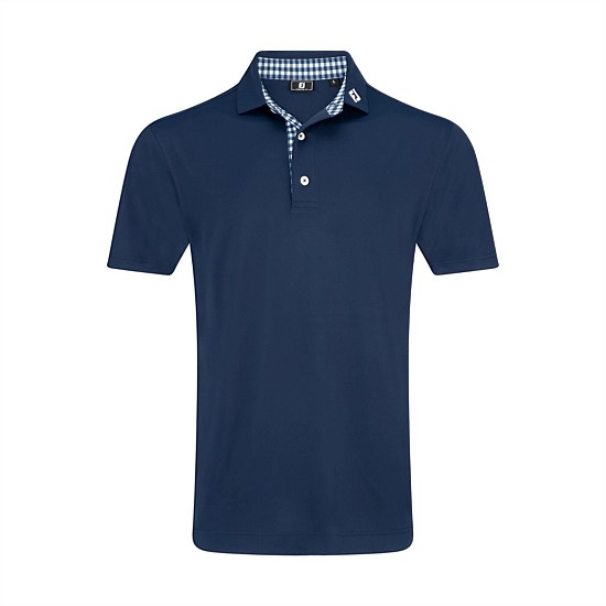 Men's Stretch Pique Solid w/Gingham Trim