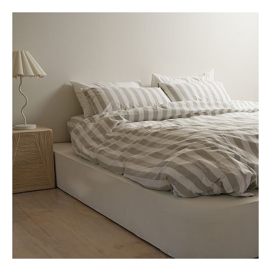 100% Stonewashed Cotton Duvet Set- Sage Stripe