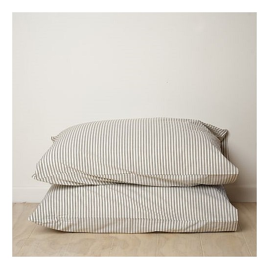 100% Stonewashed Cotton Pillowcase Pair- Olive Stripe