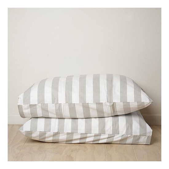 100% Stonewashed Cotton Pillowcase Pair- Sage Stripe