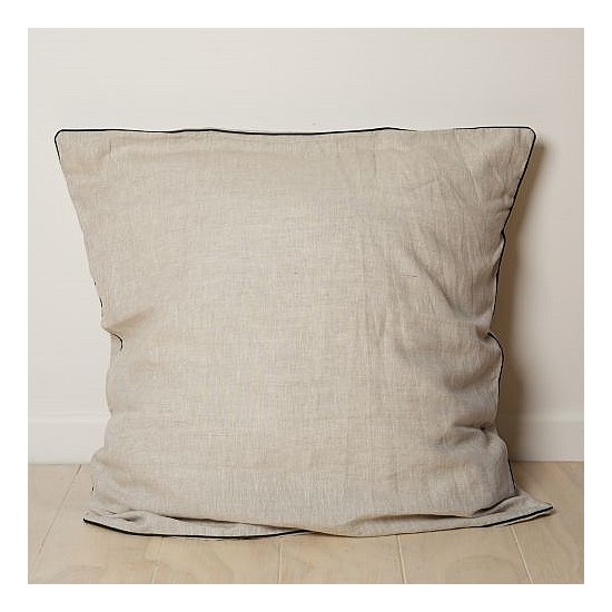 100% French Linen Piped Euro pillowcase- Natural Oat /Black