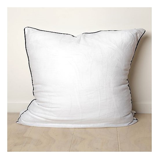 100% French Linen Piped Euro pillowcase- White/ Navy